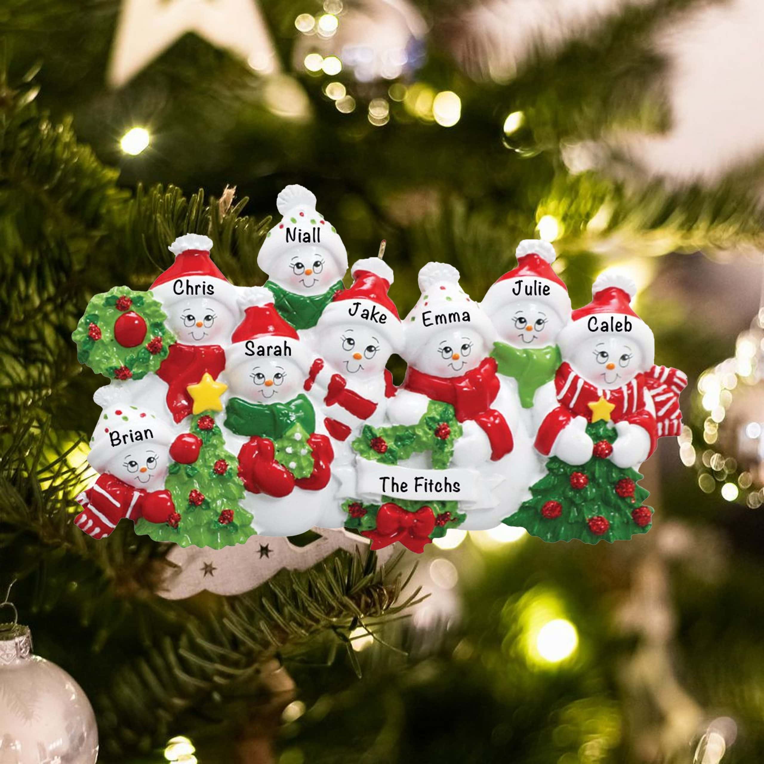 Snowman Family of 8 Personalized Ornament Free Personalization