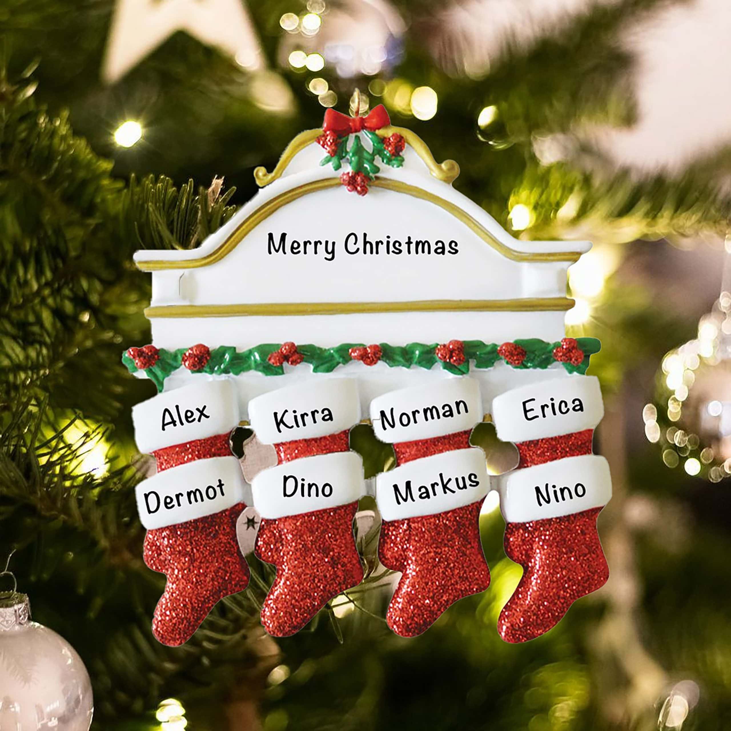 Red Stockings Family of 8 Personalized Ornament