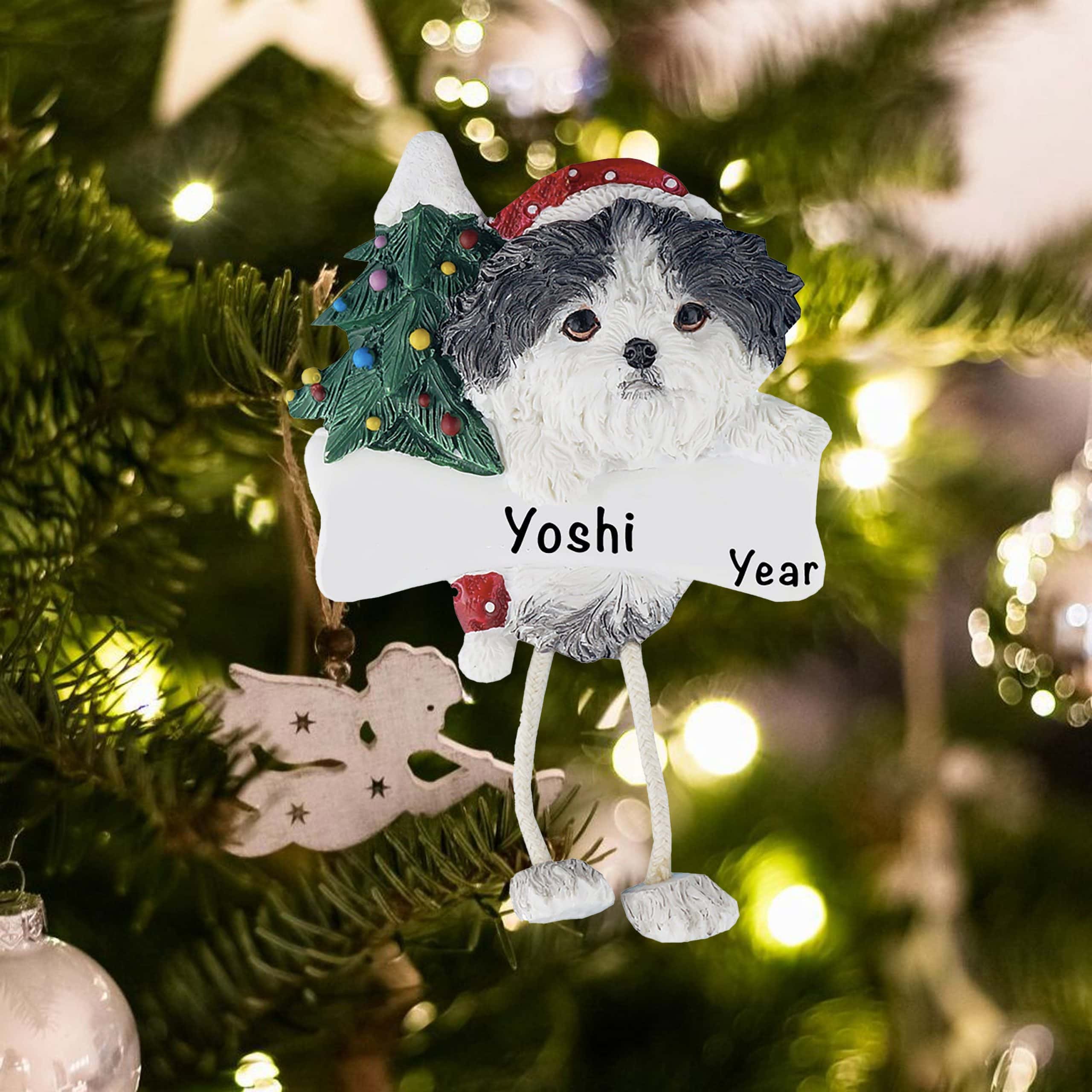 Shih Tzu Black & White Puppy Cut Personalized Ornament