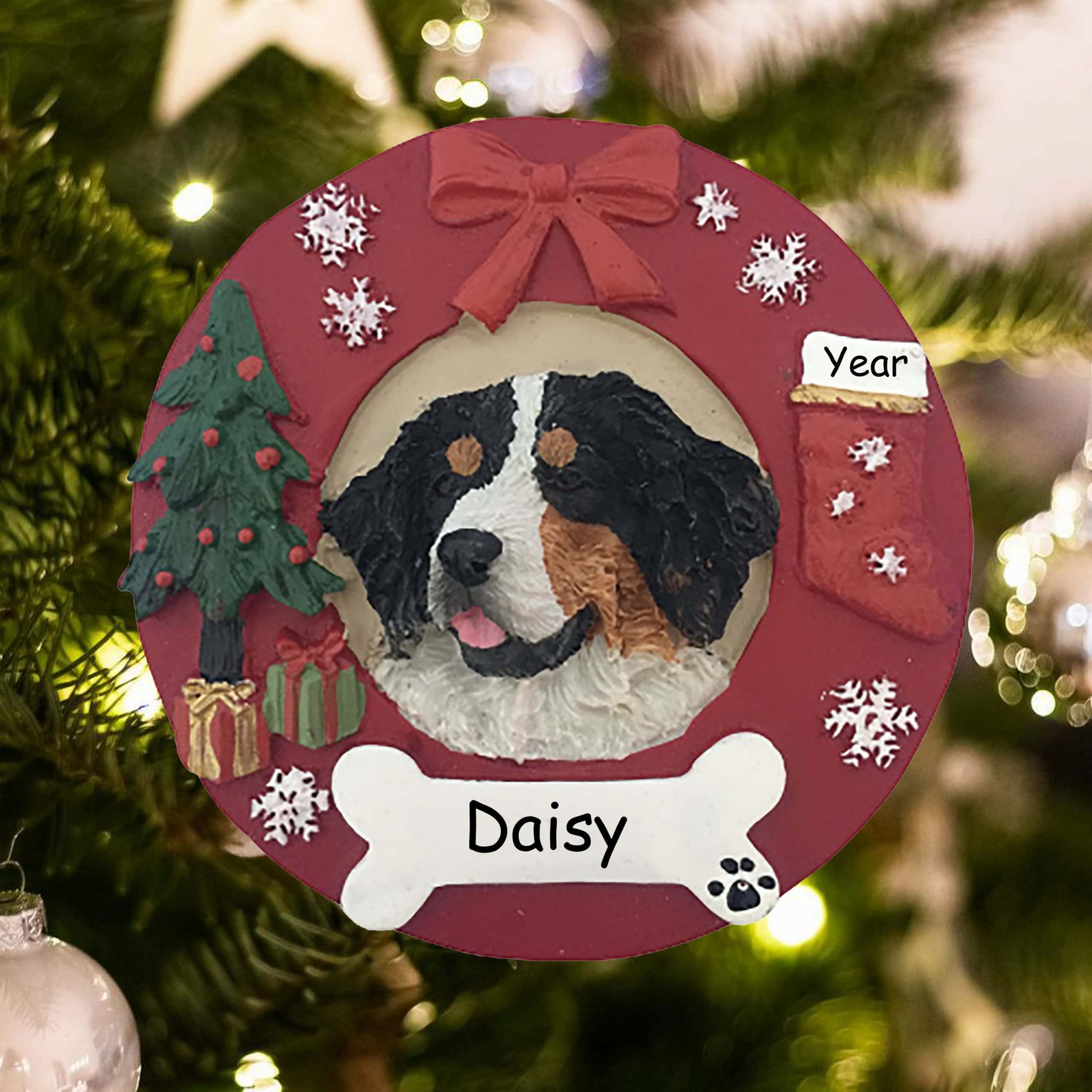 Four Wreath Designs Bernese Mountain Dog Christmas Ornament Personalization Available!