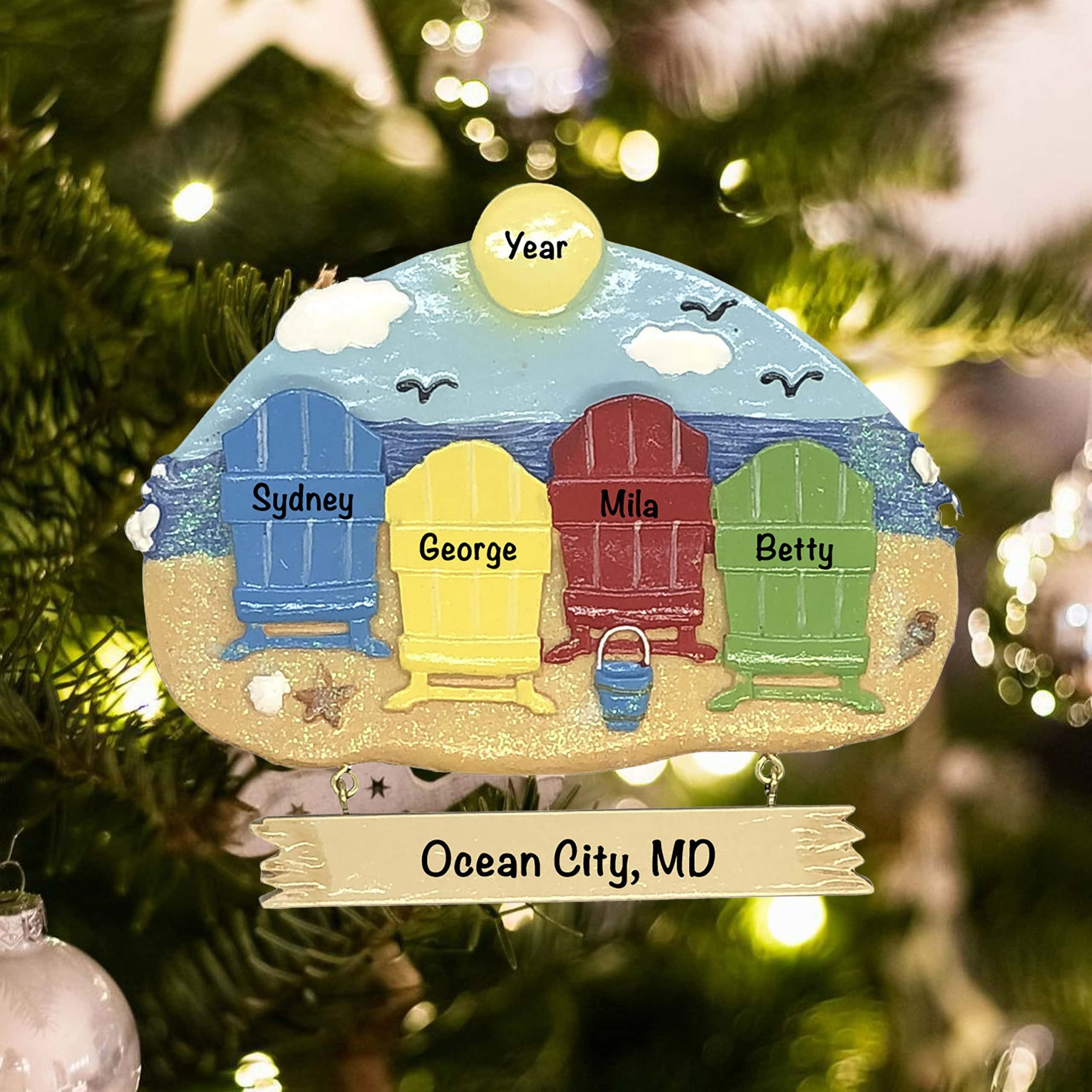 Personalized Christmas Ornament Chairs on Beach Family of 2 3 4 Holiday Gift