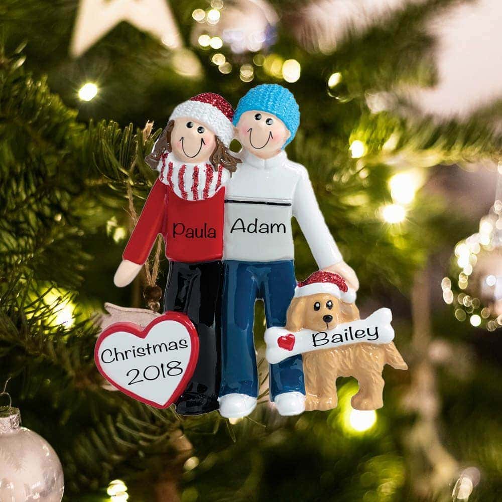 Winter Couple with Dog Personalized Ornament FREE Personalization