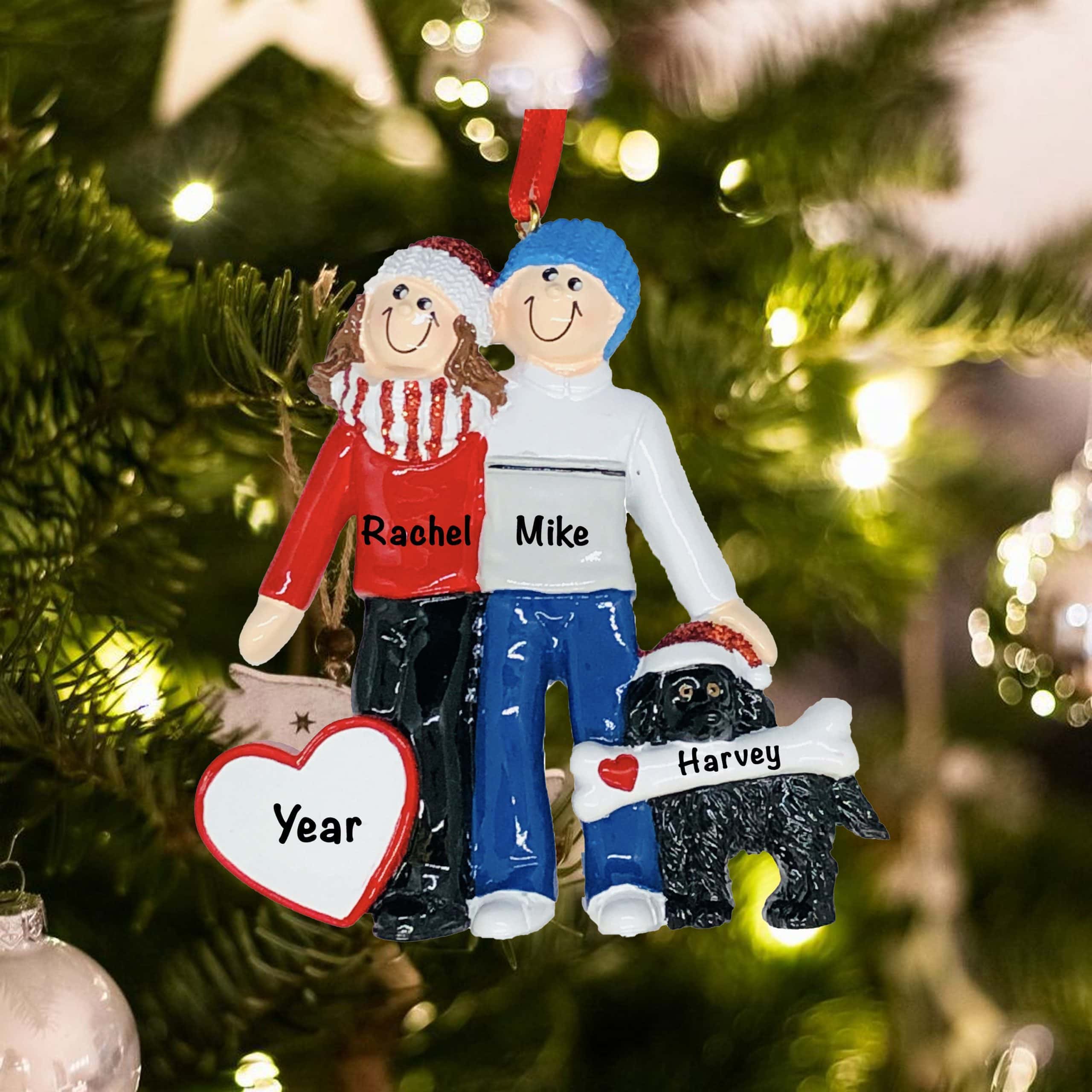Winter Couple with Black Dog Personalized Ornament Dog Couple